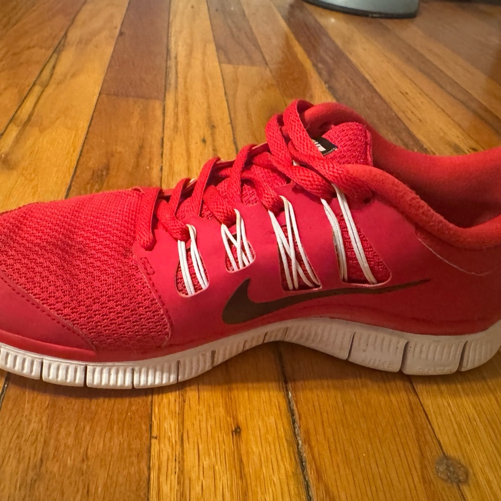 Nike Red and White Men's Trainer with Black Swoosh